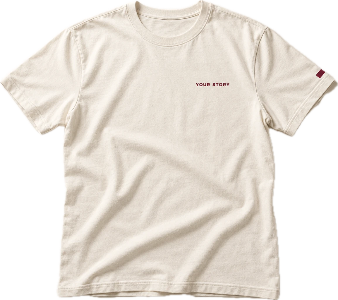 A personal T-shirt concept linked to a charitable cause by an NFC patch on the sleeve.