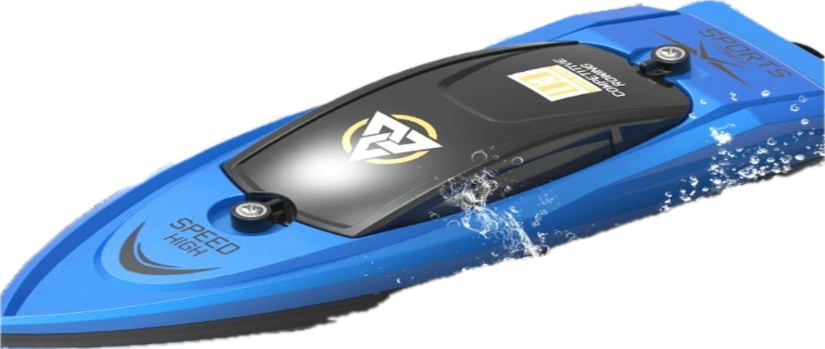 Bright blue bodywork and a streamlined racing-boat shape.