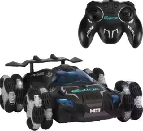 A low black body with blue and green accents.