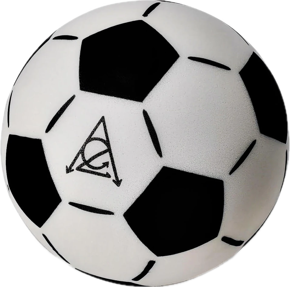 Classic black panels on a bright white soccer ball.