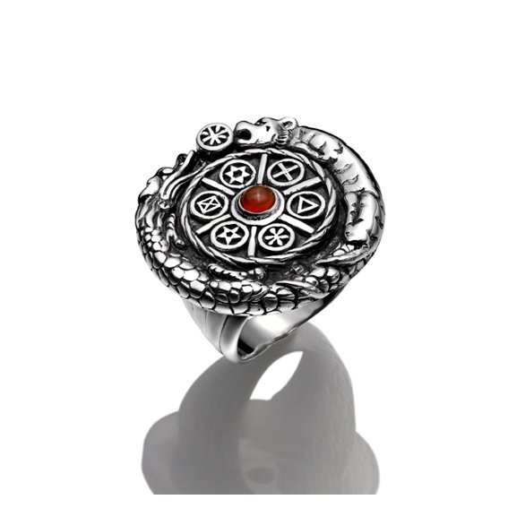 Tiger & Dragon Wheel Red Agate Ring