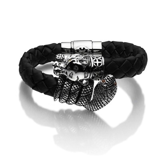 Tiger Snake Black Leather Bracelet