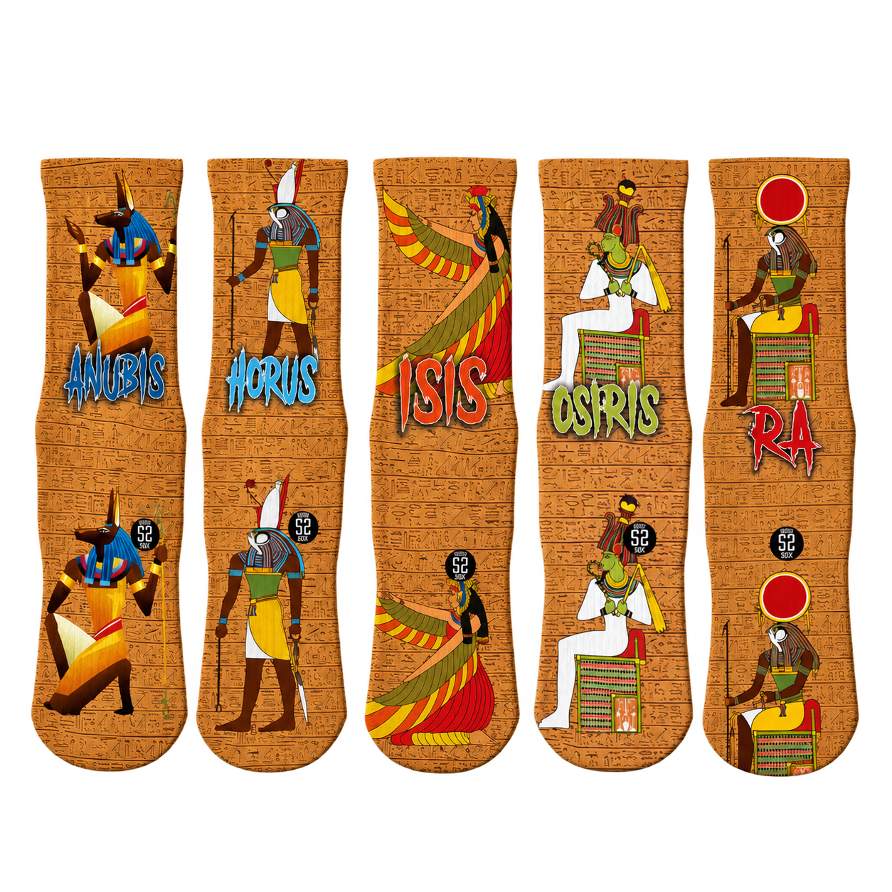 Five Ancient Egyptian Gods sock designs